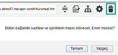 11 - SAYFA SİLME 1 - Sayfa silmek için ilgili sayfanın en sağındaki ikona tıklayın.