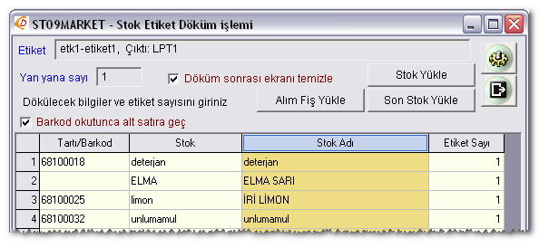 BARKOD ETİKETİ YAZDIRMA Stoklar, barkodları okutularak da