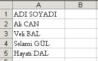 85. Yukarıdaki tabloda soyadları B sütununa kaydırmak için yapılması gereken aşağıdakilerden hangisidir?