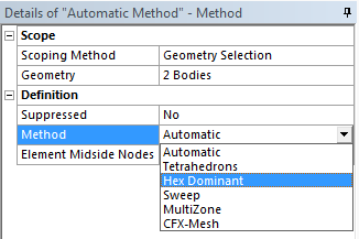 Details of Method penceresinde Apply komutunu yaptıktan sonra Scope sekmesinin altındaki Geometry bölümünde 2 Bodies yazısını görürüz.