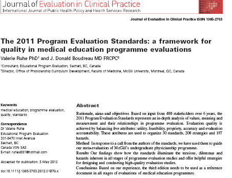 The Joint Committee on Standards for Educational Evaluation (JCSEE) 2011 program değerlendirme standartları Yararlılık Uygulanabilirlik Uygunluk Doğruluk Hesap verebilirlik McGill mezuniyet öncesi