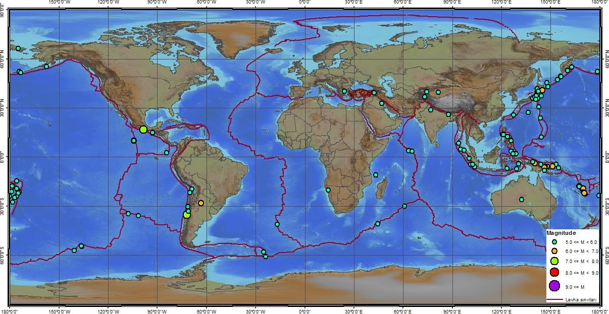 4. 2012 MART AYINDA DÜNYA DA ÖNE ÇIKAN DEPREM ETKİNLİKLERİ 2012 Mart ayı içerisinde Dünya da büyüklüğü 5 ve üzeri olan toplam 143 deprem meydana gelmiştir (Şekil 4.1).