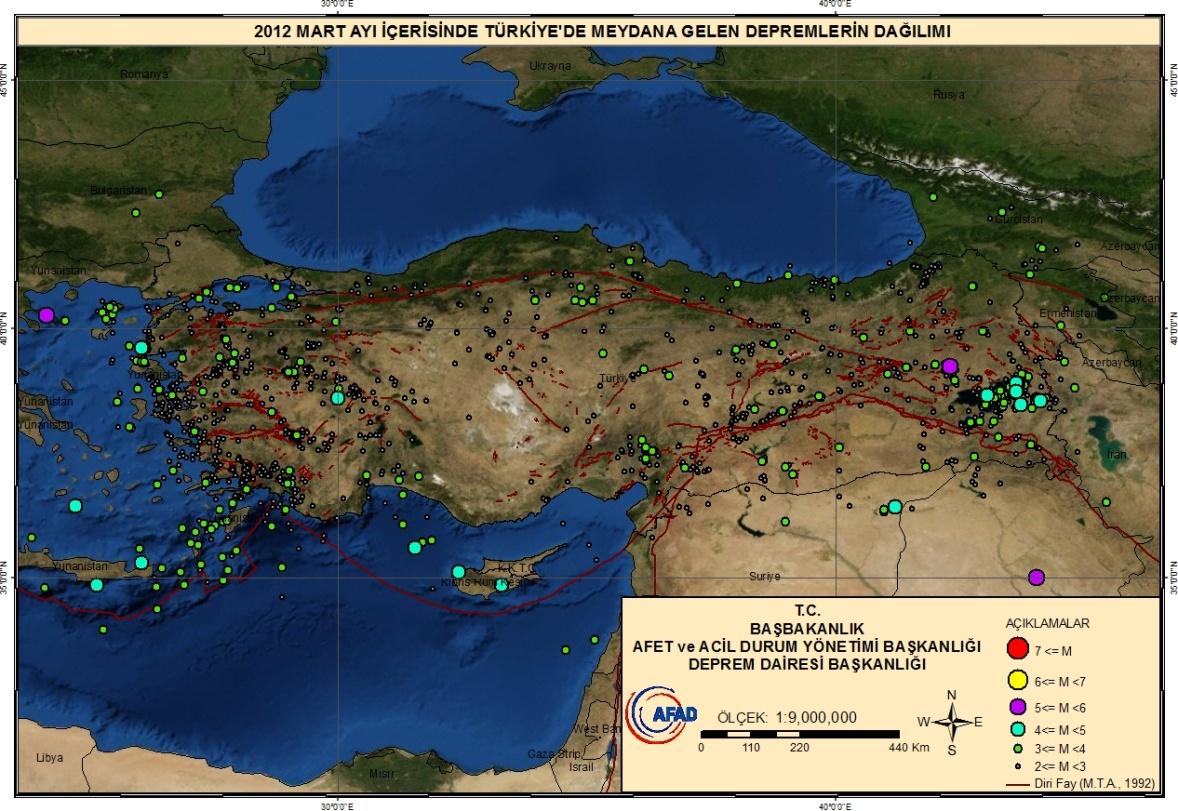 1. 2012 MART AYINDA TÜRKİYEDE ÖNCE ÇIKAN DEPREM ETKİNLİKLERİ 2012 Mart ayı içerisinde toplam 2167