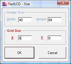 14.2.1) FastLCD Kullanımı Programın ara yüzü şekil-116 daki gibidir. Öncelikle boyut ayarından genişlik 84, yükseklik ise 48 yapılmalıdır.