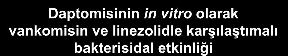 Log 10 CFU/g Daptomisinin in vitro olarak vankomisin ve linezolidle karģılaģtımalı bakterisidal etkinliği 12 11 10 9 8 7 6 5 4 3 2 1 0 8 16 24 32 40 48 56 64 72