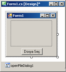 Bölüm 6: Windows Forms Uygulamaları 127 Forma PictureBox nesnesini yerleştirdikten sonra PictureBox tarafından sınırlanan alanda istediğiniz resim dosyasının içeriğini görüntüleyebilirsiniz.