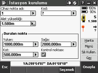 20 Genel Ölçme 1) İstasyon Kurulumu 1. Düzeltme ve sıcaklık değerleri girilir. - Kullandığınız TotalStation un modeline göre basınç değeri cihazdan otomatik okunuyor olabilir. 2.