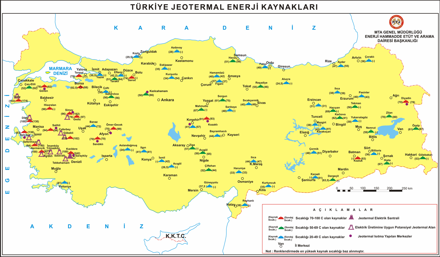 Harita: Türkiye Jeotermal Enerji Kaynakları* *Kaynak: MTA