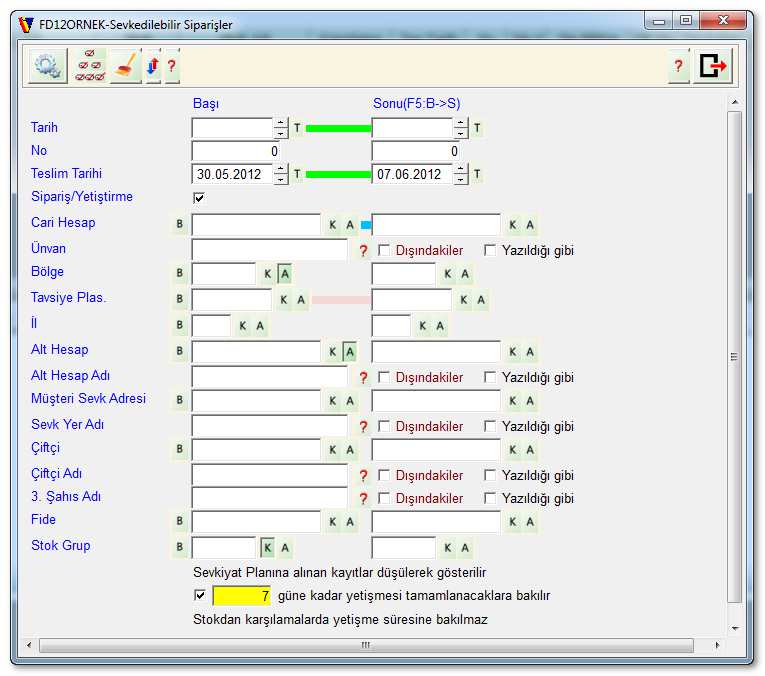 SEVK EMRİ FİŞLERİ (FD-KV) FD-KV adımına girilir ve yeni fiş oluştur komutu verilirse aşağıdaki gibi bir ekran açılır.