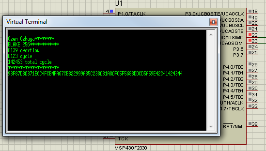 Şekil 5.12 : Blake algoritmasının ABCDEFGG girişi için MSP430 üzerinde benzetimi. Şekil 5.11 ve Şekil 5.