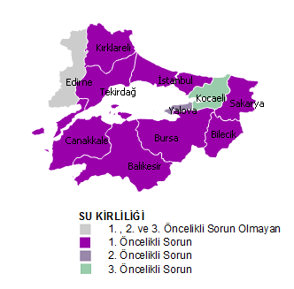 Tablo 71.Marmara Bölgesinde Hava Kirliliğinin İlk Üç Öncelikli Sorundan Biri Olduğu İller Hava Kirliliğinin 1. Öncelikli Sorun Olduğu İller Hava Kirliliğinin 2.