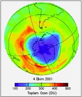 Atmosferde Ozon Yoğunlunun Dağılımı tabakası dünya çevresinde eşit olarak dağılmamıştır.