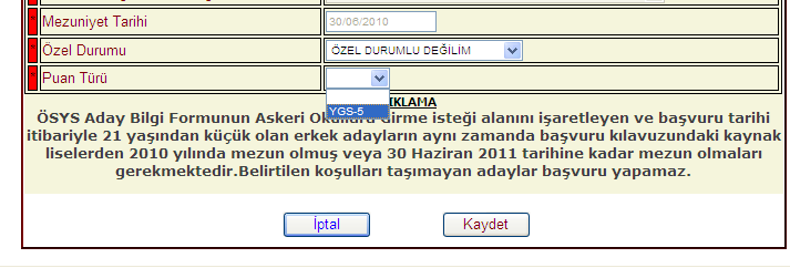 ÖZEL DURUM Şehit, Muharip Gazi veya Malül Gazi çocuğu olan adaylar durumlarına uygun başlığı seçecek. Bunlar dışında kalan adaylar ise özel durumlu değilim başlığını seçeceklerdir.