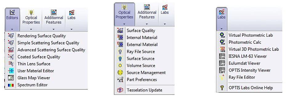Şekil 3.34 OptisWorks çalışma alanları Şekil 3.35 OptisWorks parça ortamında aktif komutlar PART(parça) ortamında, optik özellikler tanımlanıp uygulanabilir.