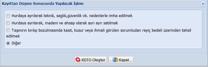 Sayım Noksanı menüsünde sayım sonucu noksan olduğu belirlenen taģınırlar için Kayıttan DüĢme Teklif ve Onay Tutanağının oluģturulması gerekmektedir.