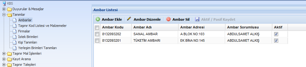 2.2. TANIMLAR Bu menüde, taģınırların kaydedileceği fiziki veya sanal AMBARLAR ile edinilen ÜRÜNLER (TaĢınırlar), bu taģınırların edinildiği FĠRMALAR ve taģınır talebinde bulunacak olan ĠSTEK