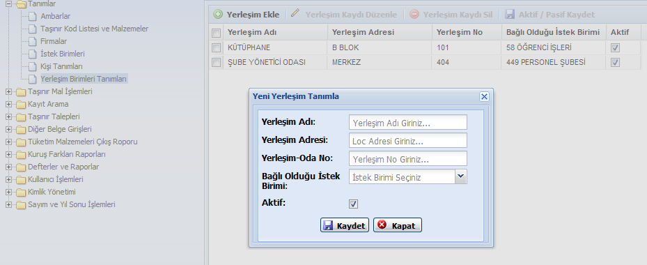 Yerleşim birimi tanımı yapılırken söz konusu fiziksel alanın mutlaka bir istek birimi ile ilişkilendirilmesi gerekir.