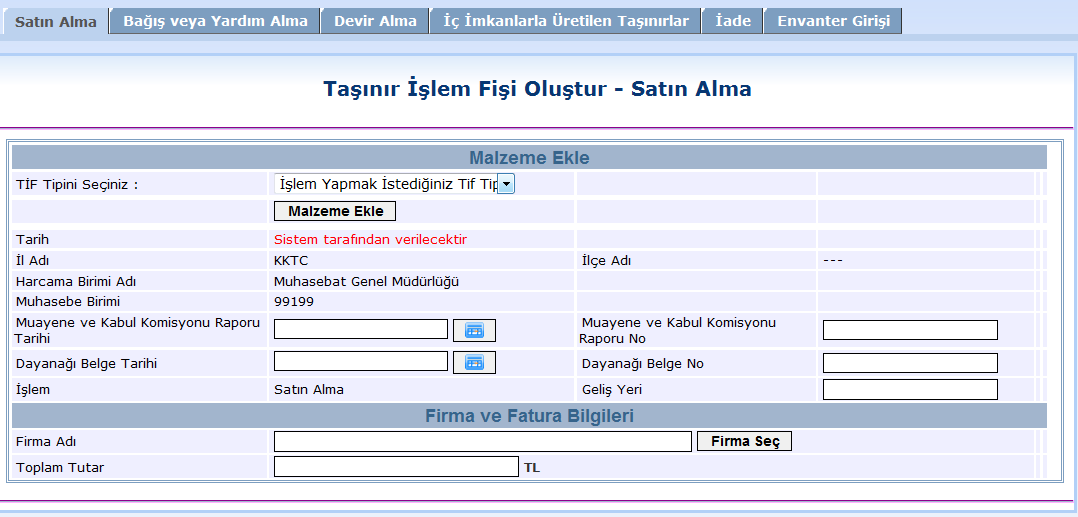 Yönetmelikte giriģ iģlemlerinde sayılmasına rağmen giriģ iģlemleri menüsünde yer verilmeyen iģlemler; 1) Ambarlar Arası Devir GiriĢi; bu giriģ TĠFi çıkıģ iģlemlerinde ambarlar arası devretme TĠFi