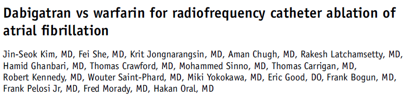 CONCLUSIONS When held for approximately 24 hours before the procedure and resumed 4 hours after vascular hemostasis, dabigatran