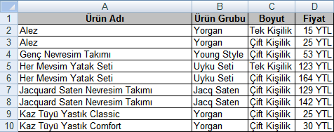 Otomatik Filtre Kullanmak Otomatik filtre Excel de kayıt filtrelemek için en sık