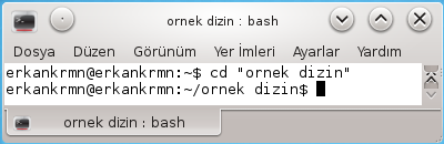 Resim 1.13: p seçeneği örnek kullanımı Cd (change directory) komutu: Bulunulan dizinden başka bir dizine geçmek için kullanılır. Dizinler arasında geçiş işlemleri yapılabilir. Resim 1.