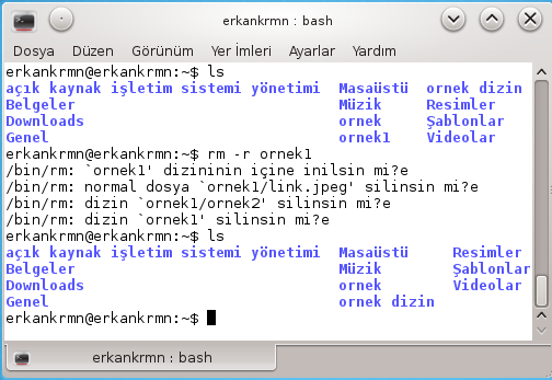 Resim 1.24 te ornek dizini içerisindeki ornek.jpeg dosyasının ev dizini içerisinde link.jpeg isminde bir bağlantı oluşturulmuştur.