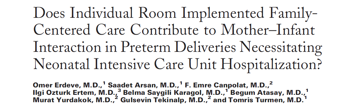 Anne-bebek etkileşim parametreleri Değerlendirme Anneli odalı bakım Aile merkezli bakım p değeri Edinburg postpartum depresyon skoru 6.9 ± 4 (0-15) 8.5 ± 4.7 (0-16) 0.