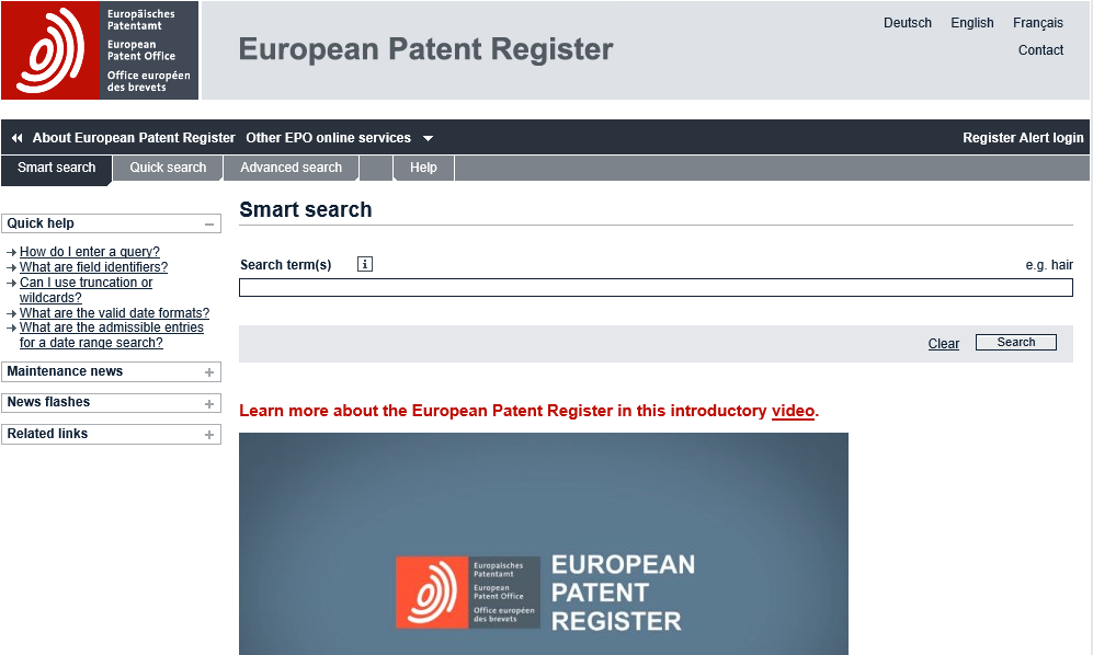 European Patent Register (Avrupa patent başvuruları hakkında