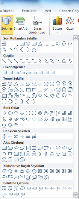 Microsoft Excel 2010 da hazır bir denklem ekleme aracı bulunmaktadır. Çalışma sayfasına denklem eklem eklemek için; 1.Ekle sekmesinde yer alan Simgeler grubunda yer alan Denklem düğmesine tıklanır. 2.Açılan sık kullanılan denklem türlerinden kullanılmak istenilen denklem türü tıklanır.