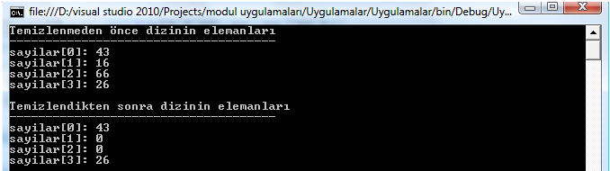 Yukarıdaki kodları çalıģtırdığımız zaman aģağıdaki gibi bir ekran görüntüsü alırız; Resim 0-6. Örnek 3-6'nın Ekran Çıktısı 3.4.2.