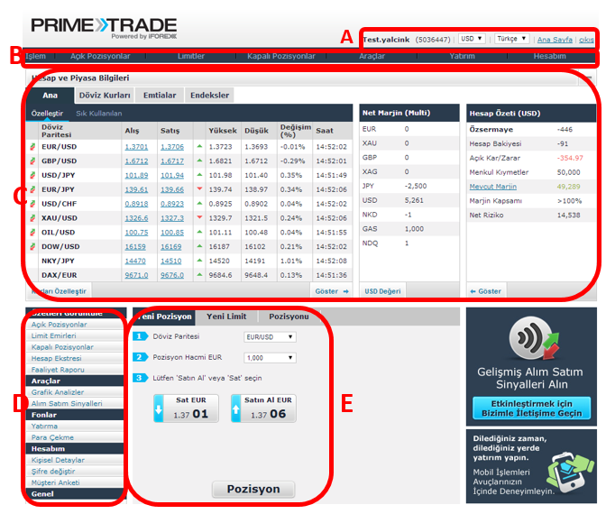 1.3. İlk Talimatınızı Verin PRIME TRADE hesabınızda oturum açtıktan sonra, platformun Ana Sayfa'sını göreceksiniz.