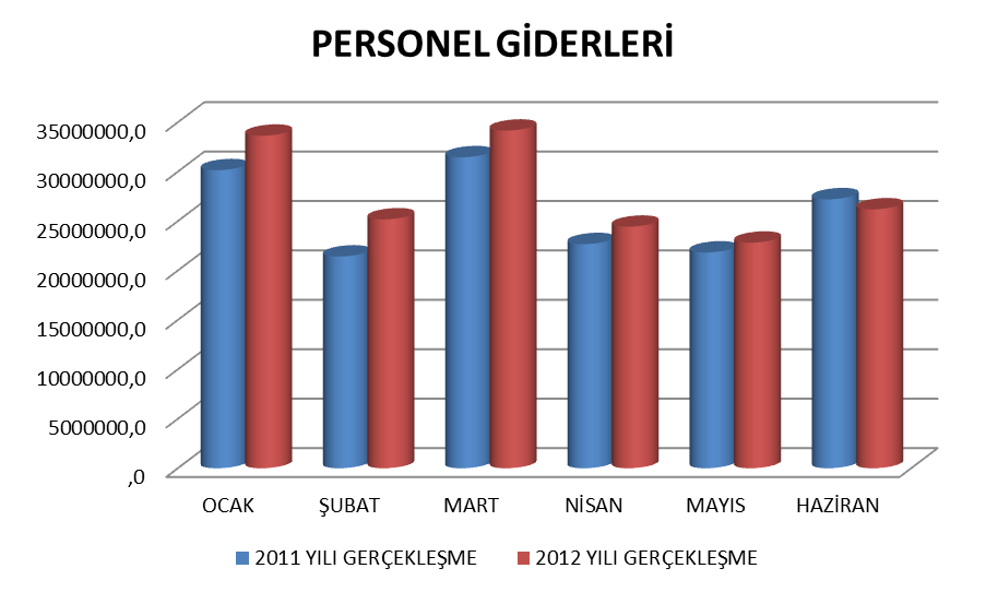 01.Personel Giderleri 2012 Bütçe Ödeneği 323.618.289 olan Personel Giderleri ilk altı aylık dönemde 166.417.206 olarak gerçekleşmiş olup, gerçekleşme oranı %50 dir.