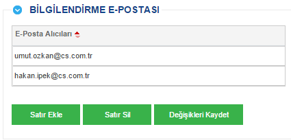 VKN/TCKN ve e-posta bilgileri kaydı için bir seferde birden çok kaydın yapılması mümkündür.