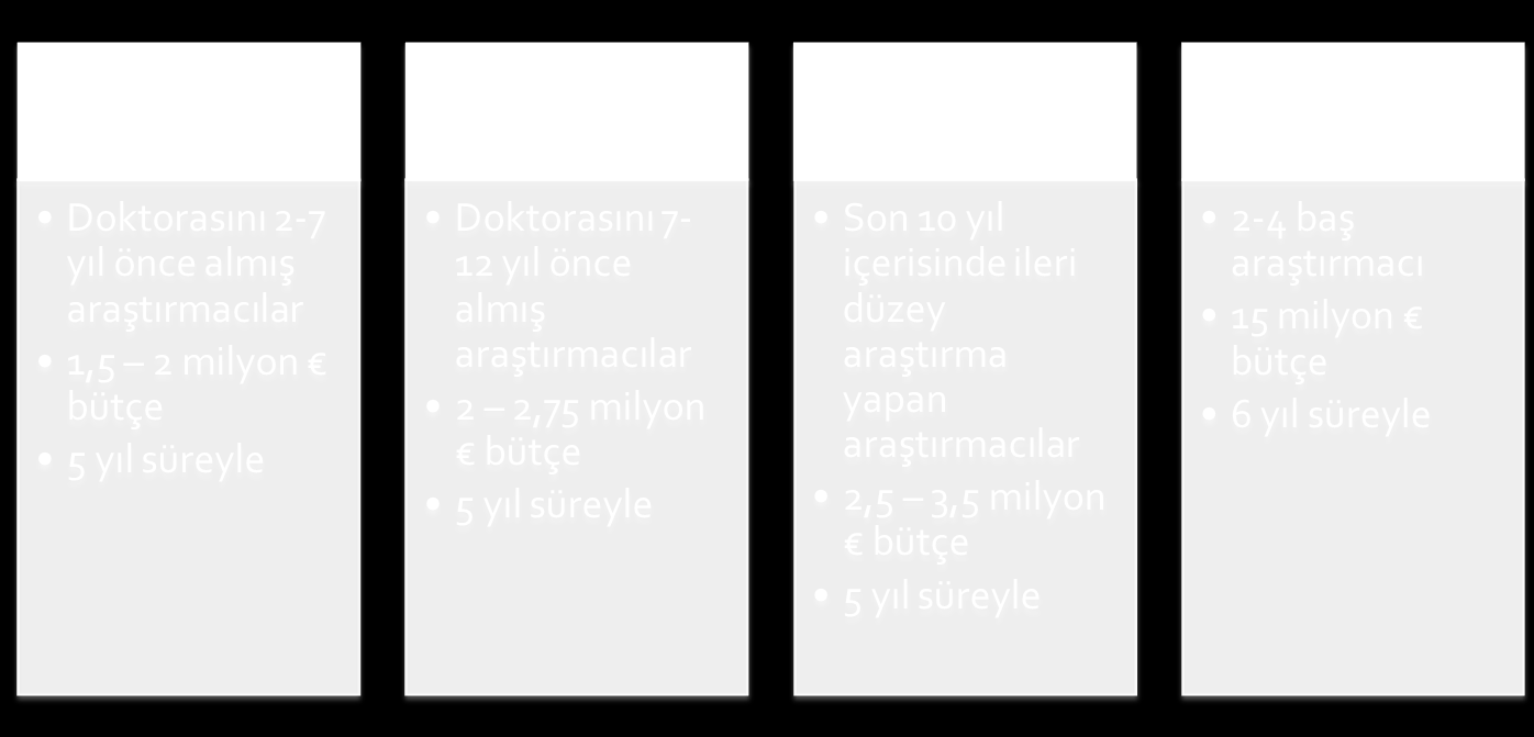 acıcı nitelikte, yüksek riskli yüksek kazançlı bilimsel projeler Avrupa ya gelecek araştırmacılar için 1 milyon ya