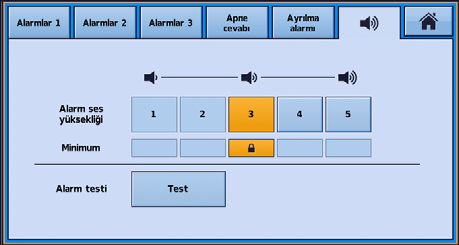Alarmlar Alarm volümünün ayarlanması Astral cihazının volümü bir ile beş arasında ayarlanabilir (beş en yüksek seviye, üç ise varsayılan ayardır). Klinisyeniniz minimum bir volüm ön ayarı yapmıştır.