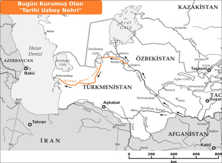 Şekil1. Aral Gölü Havzası Tablo1. Aral Havzası ndaki nehirlerin uzun yıllar yıllık ortalama akımları 1934-1992 Kaynak: SIC ICWC, 2000.