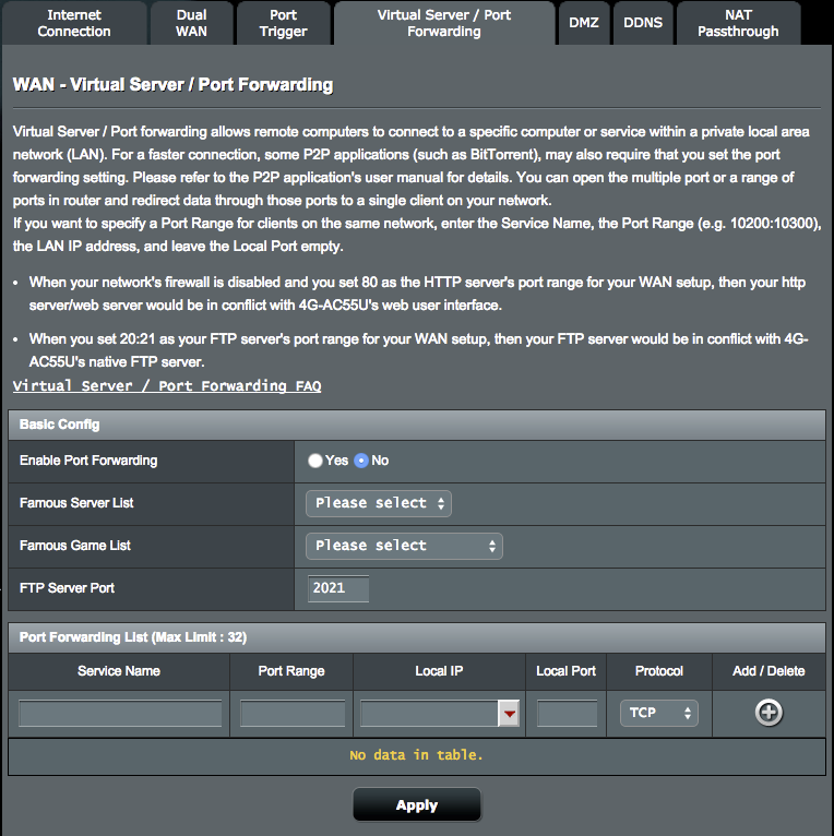 4.3.5 Sanal Sunucu/Bağlantı Noktası İletme Bağlantı noktası iletme, ağ trafiğini İnternetten belirli bir bağlantı noktasına ya da belirli bağlantı noktası aralığını yerel ağınızdaki aygıta veya çok