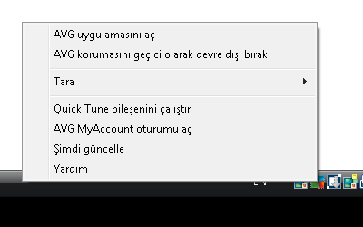 5.6. Sistem Tepsisi Simgesi AVG Sistem Tepsisi Simgesi (Windows görev çubuğunuzda, ekranınızın sol alt köşesinde) AVG AntiVirus 2015 uygulamanızın mevcut durumunu gösterir.