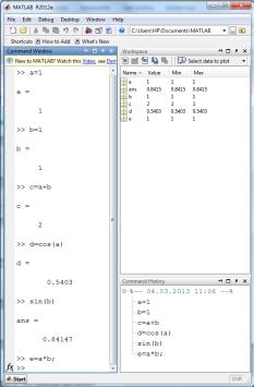 MATLAB ile çlışm MATLAB KULLANIMINDA TEMEL KURALLAR İFADELER (EXPRESSIONS) Örneğin, komut stırınd dlı bir değişken oluşturbilirsiniz. Progrm dili ve yrdım bilgileri tmmen İngilizcedir.