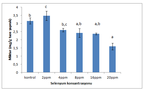 Miktar (mg/g taze yaprak) Şekil 4.6 Ofis-95 çeşidinde selenyum uygulamalarının klorofil-a miktarına etkisi (p<0.