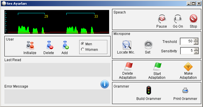 3.3.3. Ses Ayarları Menüde Voice başlığı altında bulunan Voice Options seçeneği ile ses tanıtımı ayarlarının yapıldığı ekranı açınız. butonu ses tanıtma sistemini başlatır.