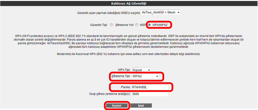 Ayarlar ikiye ayrılmıştır. Cihazınızın genel ayarları ve yayınladığı kablosuz ağa (SSID) bağlı ayarlar. Frekans cihazınızın çalıştığı ana frekans aralığını gösterir.