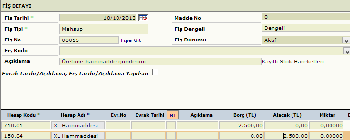 Örnek Fiş İşlemleri-3 (Mahsup Fişi) İşletme 18.10.