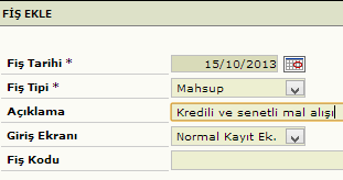 Muhasebe İşlemleri (Mahsup Fişi) İşletme 16.10.2015 tarihinde kredili olarak 8.