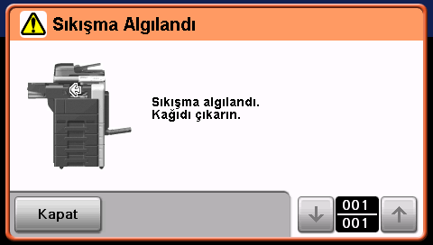 1.20 Kağıt sıkışmalarının ve zımba sıkışmalarının giderilmesi 1 Kağıt sıkışmalarının giderilmesi (FS-529 Sonlandırıcısı) Aşağıdaki prosedür, FS-529 sonlandırıcısında sıkışmış