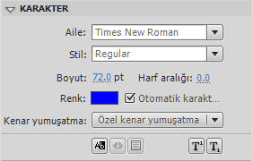 Bölüm 3 Metin ile Çalışmak 21 Flash ta yazı yazmak için Metin Aracı kullanılır. Yazılacak olan yazının türünü belirlemek için Metin Türü seçilir.