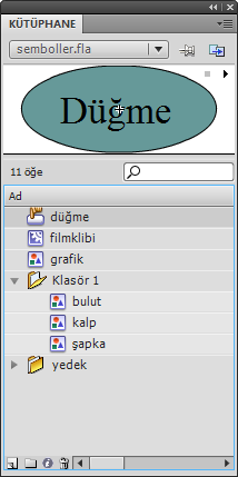 Bölüm 4 Semboller ile Çalışmak 37 Flash dosyalarının kütüphaneleri birbirinden bağımsızdır. Flash ile aynı anda birden fazla dosya ile çalışabilirsiniz.