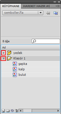 38 Bölüm 4 Semboller ile Çalışmak Kütüphane Panelinde semboller klasörlerin içerisine yerleştirildiğinde gizlenebilir.