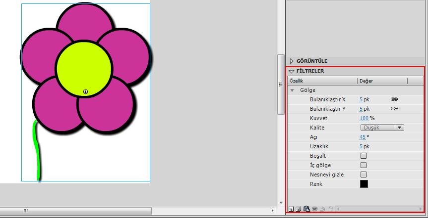 58 Bölüm 6 Şekil, Klasik Arası ve Ara Hareket Oluşturmak Filtreleri Uygulamak ve Canlandırmak Flash ta filtre uygulanan sembolleri animasyona çevirebilirsiniz.