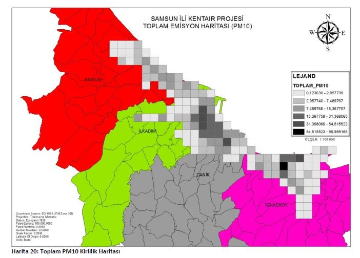 Değerlendirme Raporu Örnek Şekil-17 :Toplam emisyon haritası örneği- Kentlerde Hava
